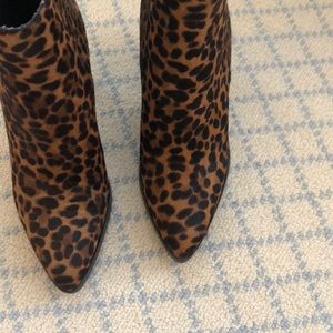 Leopard print calf hair booties